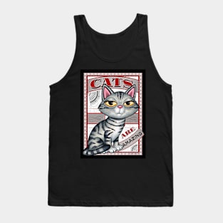 Gray Tabby kitty on cute red and black Cats are Amazing Tank Top